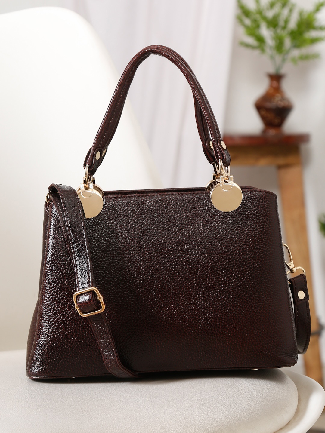 

Teakwood Leathers Textured Water Resistant Structured Handheld Bag, Brown