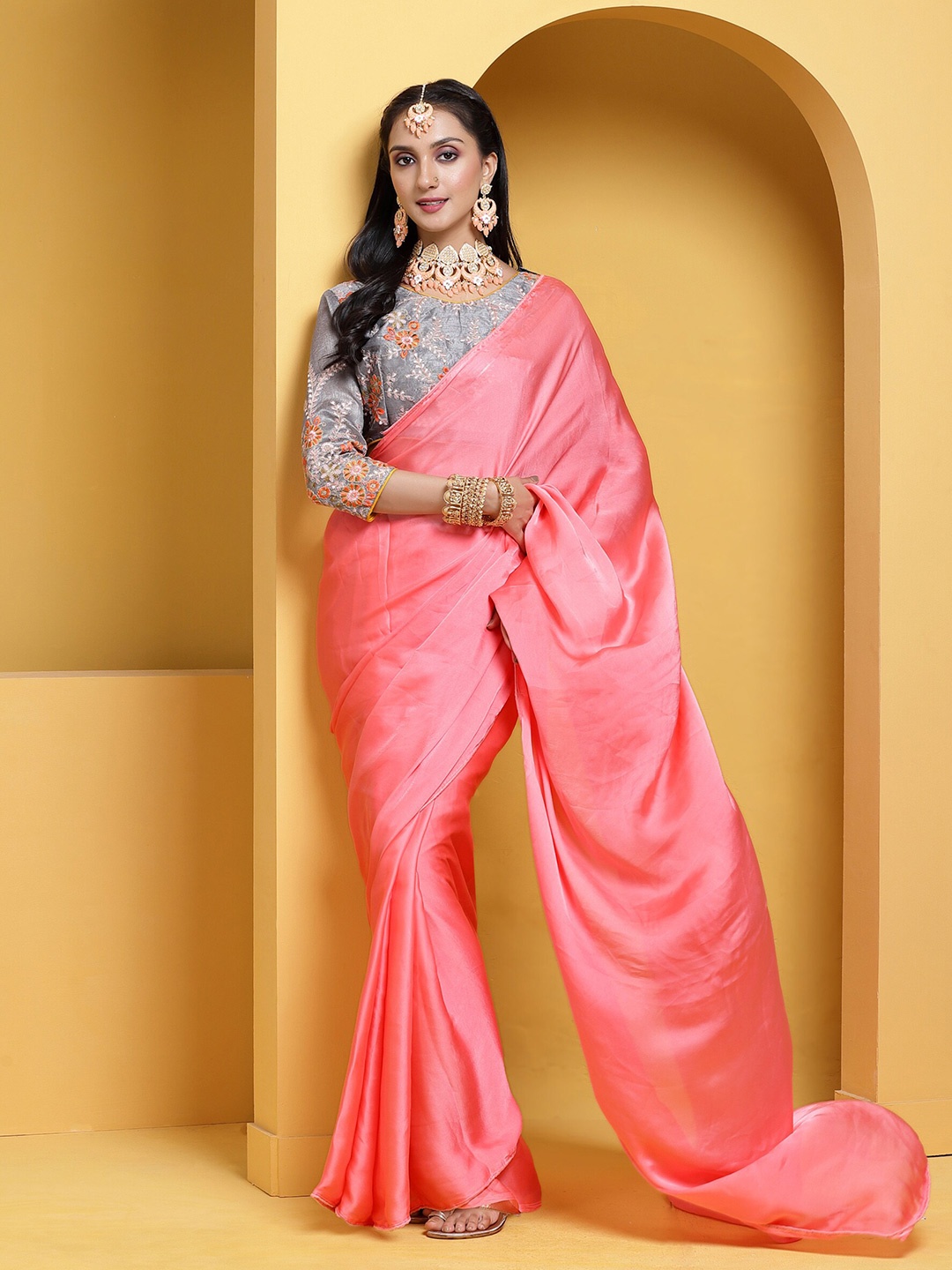 

Anouk Rose Satin Saree