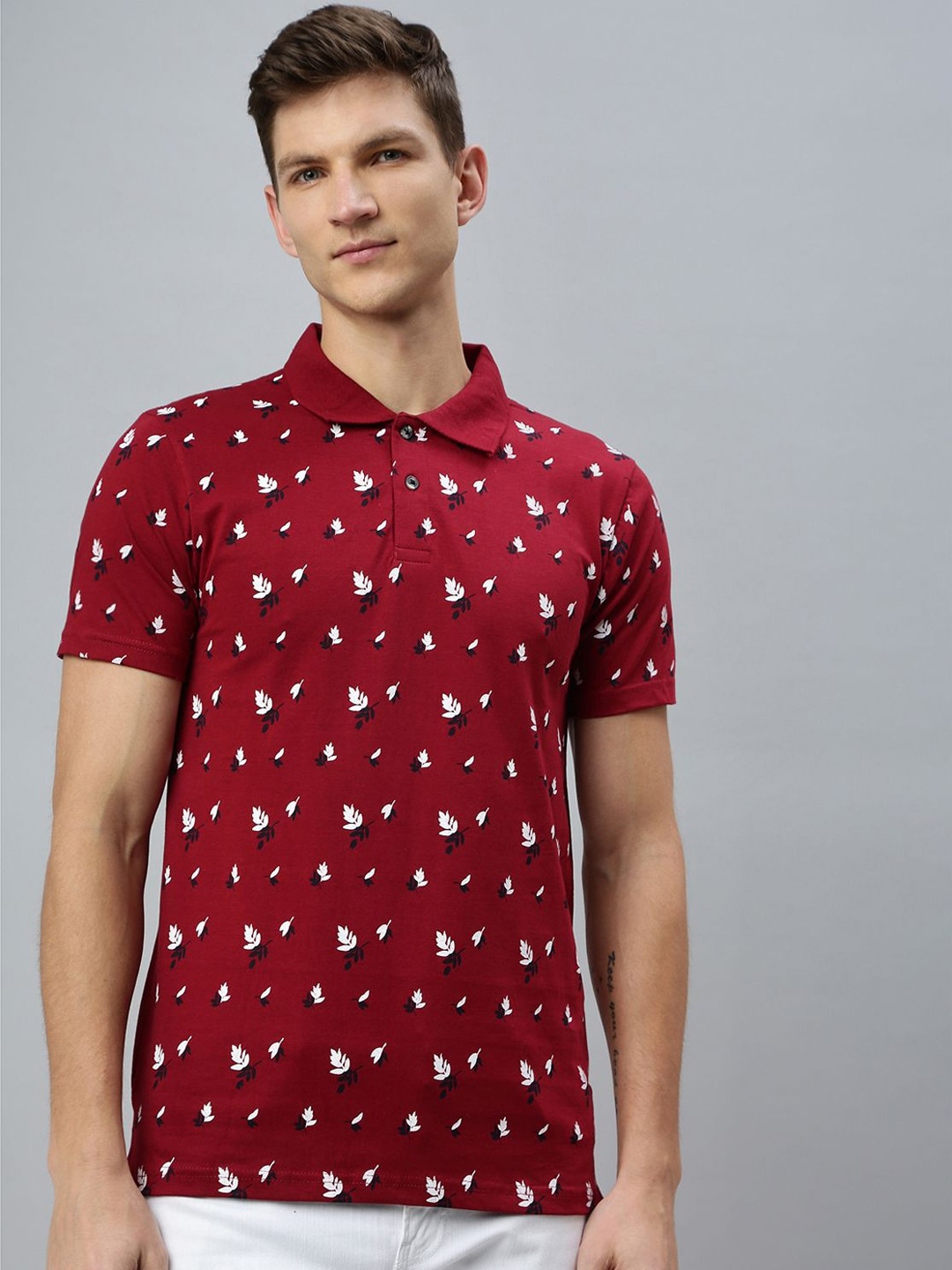 

Kryptic Conversational Printed Polo Collar Pure Cotton T-shirt, Maroon