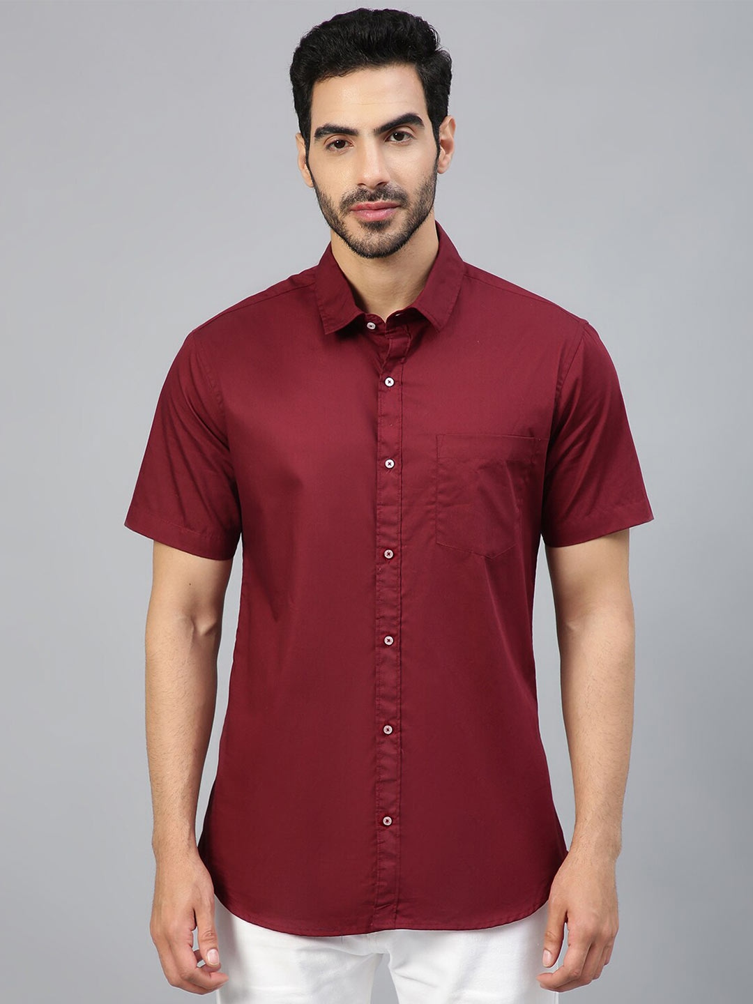 

FTX Standard Spread Collar Cotton Casual Shirt, Maroon