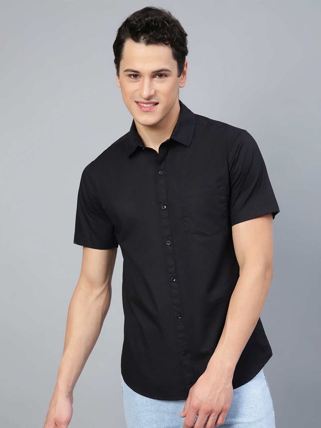 

FTX Standard Spread Collar Cotton Casual Shirt, Black