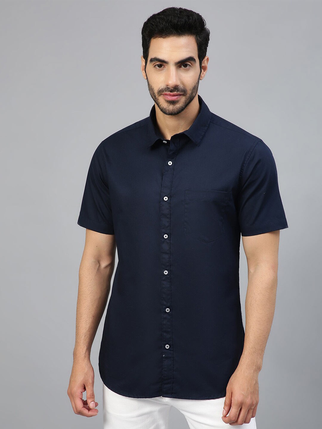

FTX Standard Spread Collar Cotton Casual Shirt, Navy blue