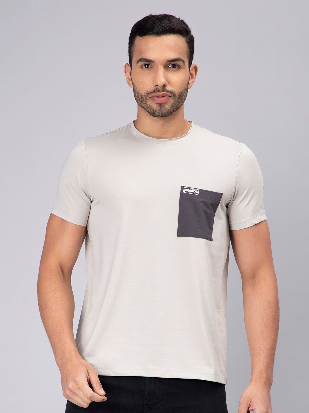 

PEPLOS Round Neck Cotton T-shirt, Metallic