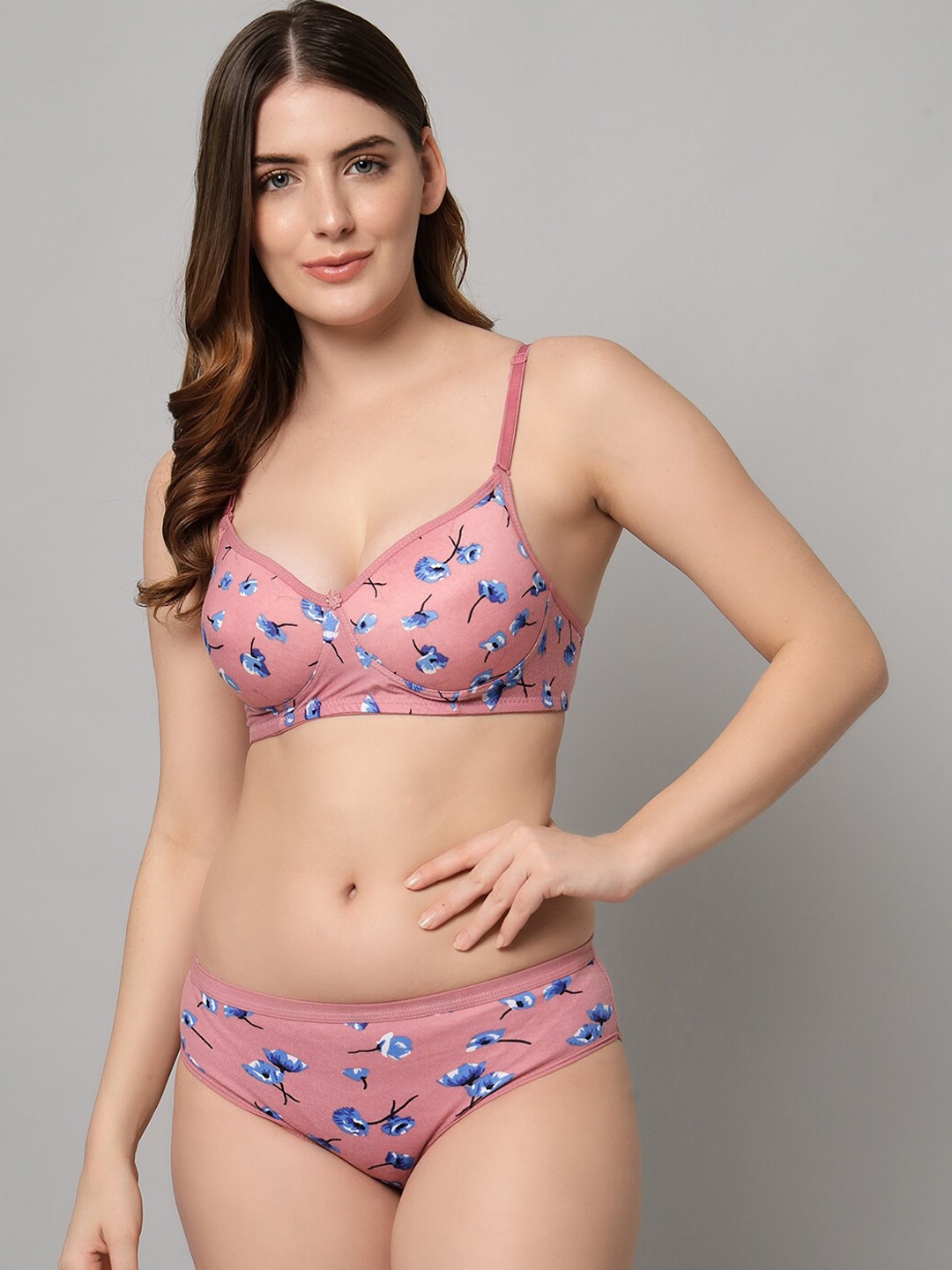 

Imsa Moda Printed Lightly-Padded Bra With Mid-Rise Briefs, Pink