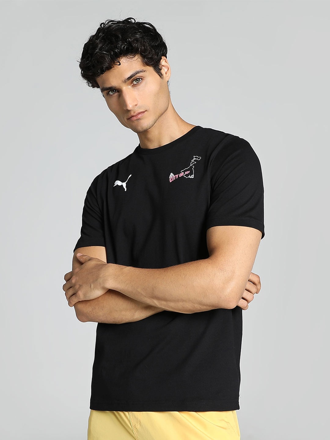 

Puma Kolkata City-Printed Short Sleeves Cotton T-Shirt, Black