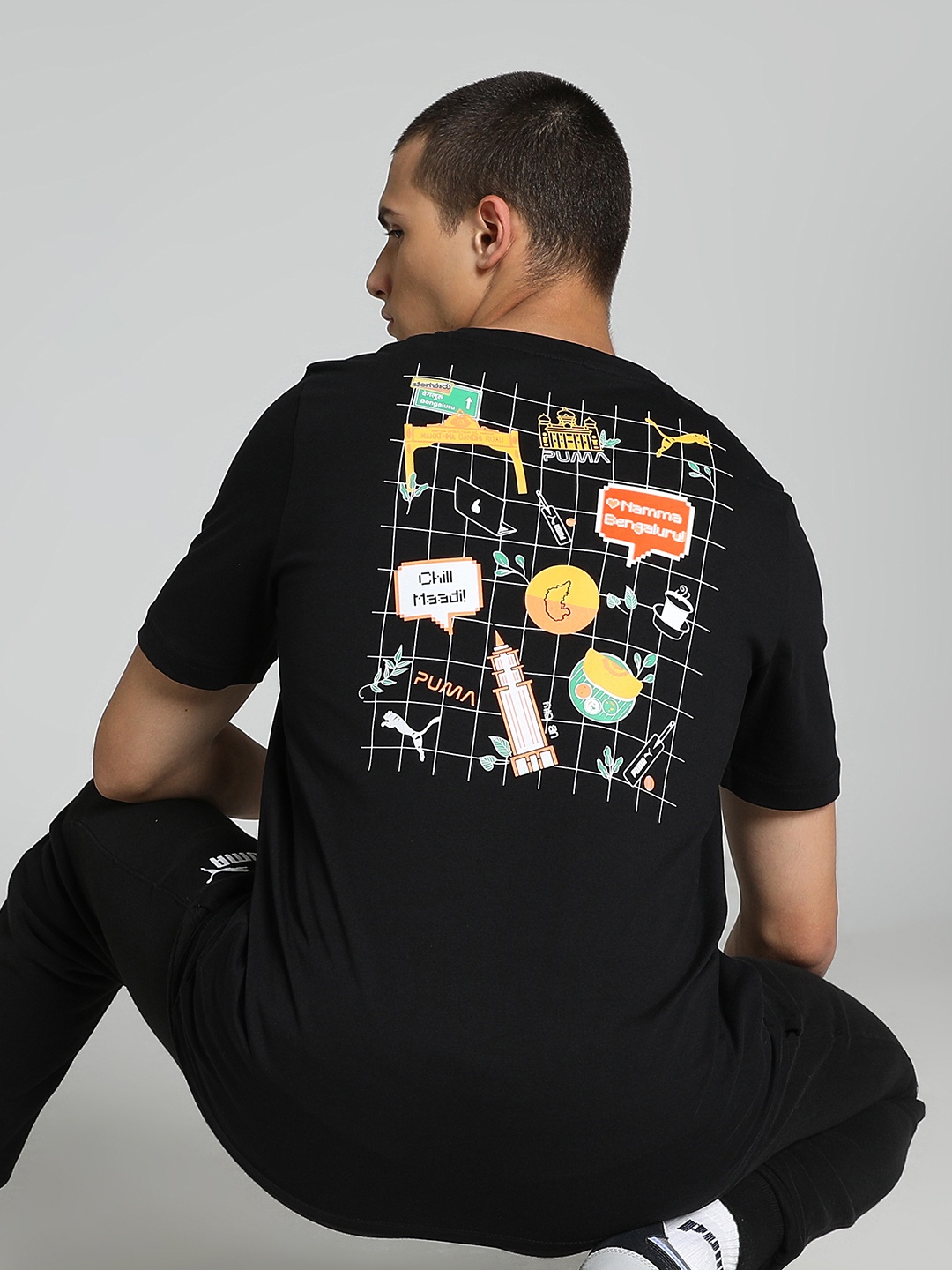 

Puma Bangalore City-Printed Short Sleeves Cotton T-Shirt, Black