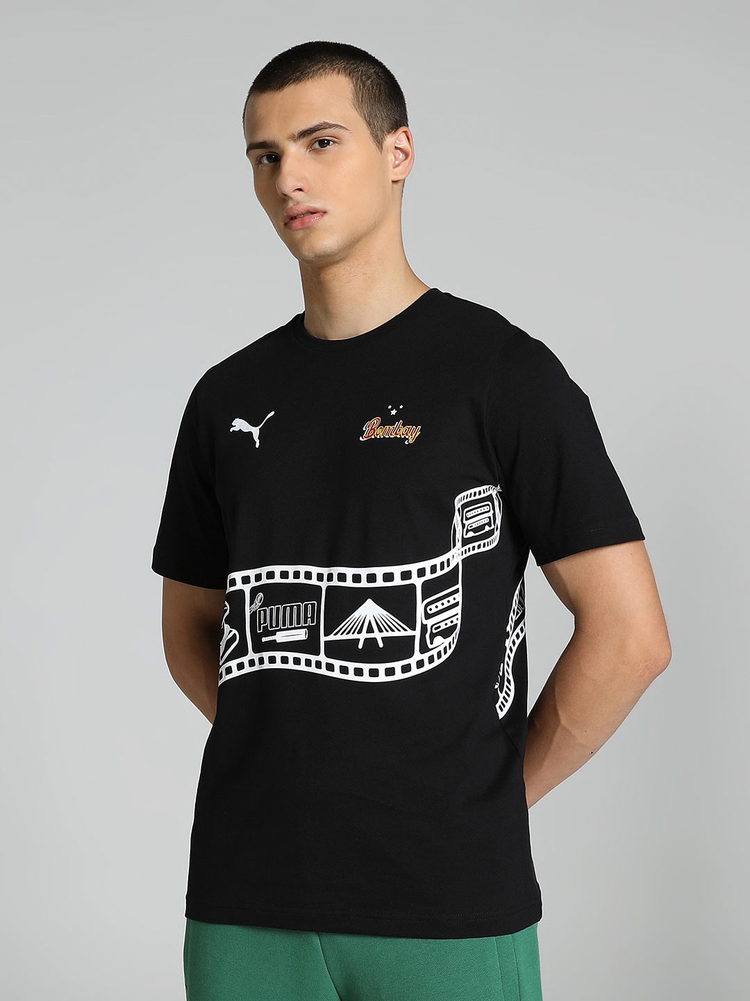 

Puma Mumbai City-Printed Cotton T-Shirt, Black