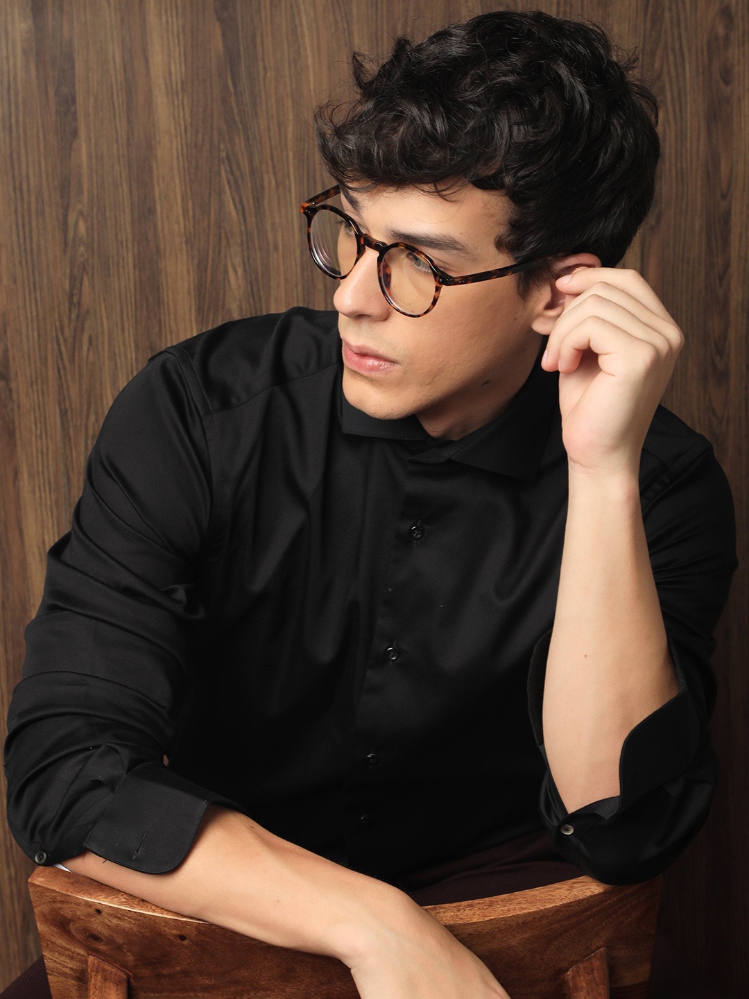 

RARE RABBIT Men Rona Slim Fit Opaque Cotton Shirt, Black