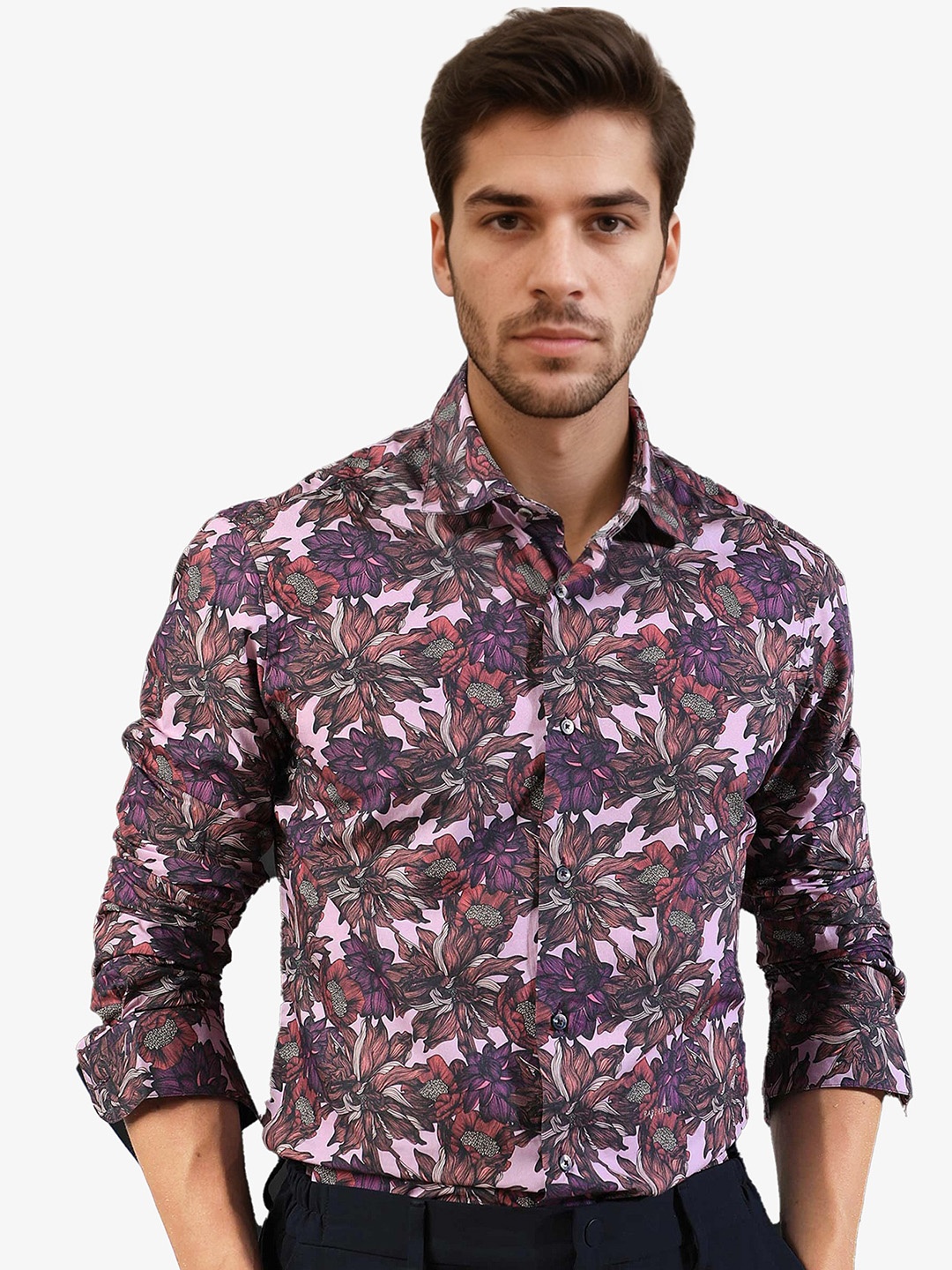 

RARE RABBIT Men Ezees Slim Fit Floral Printed Cotton Shirt, Purple