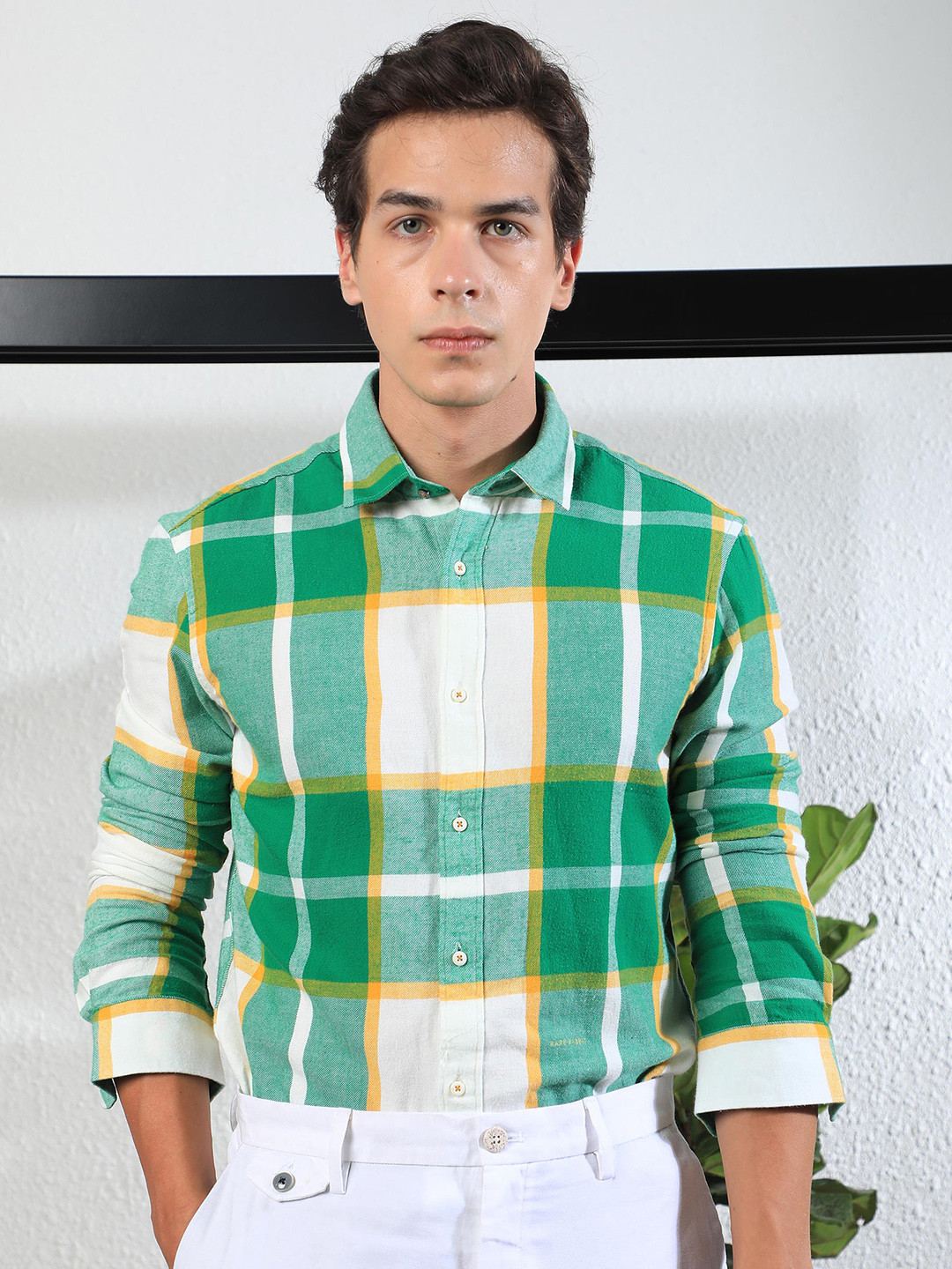 

RARE RABBIT Men Rayos Slim Fit Tartan Checked Cotton Shirt, Green
