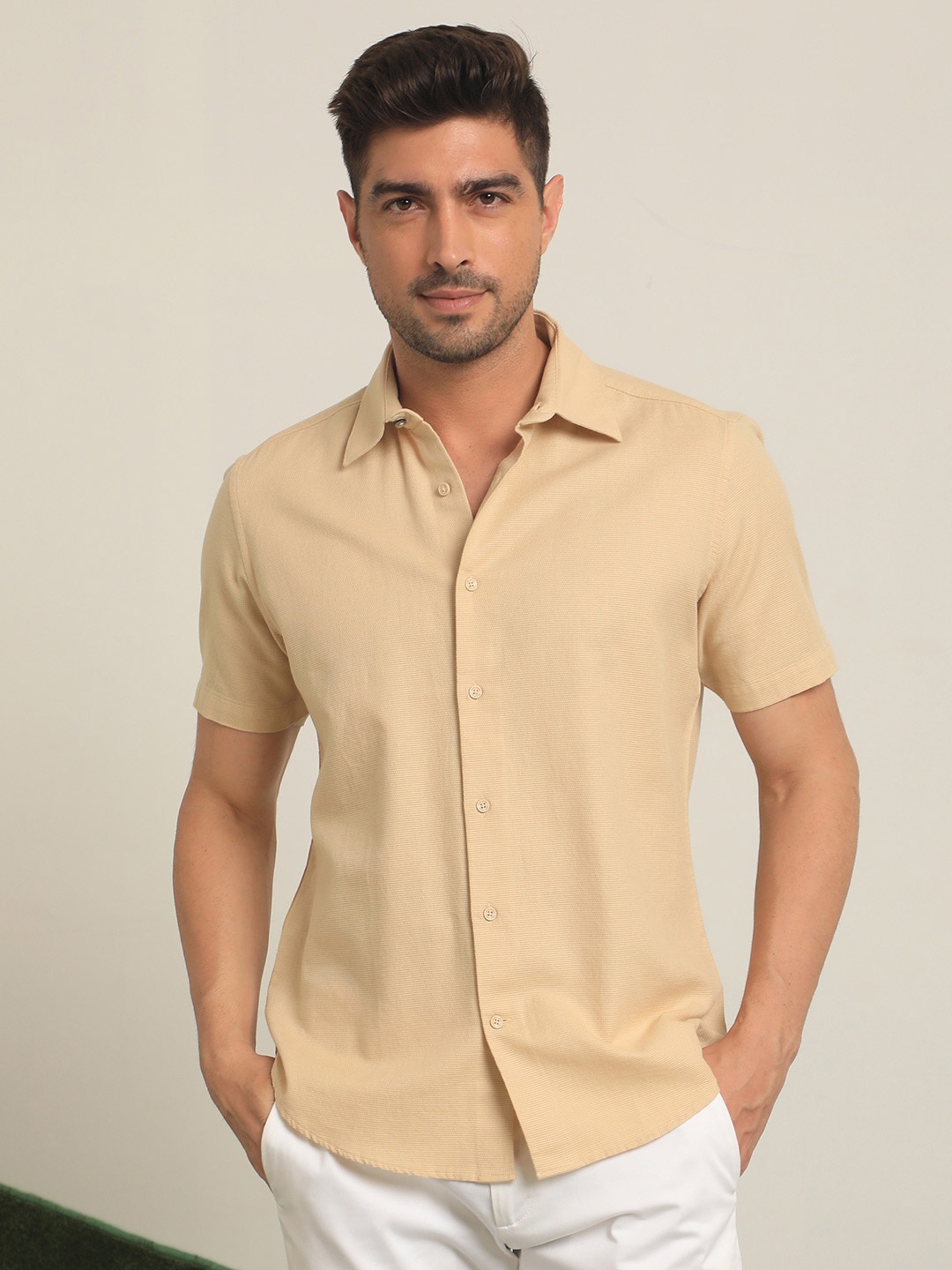 

RARE RABBIT Men Matto Slim Fit Cotton Shirt, Yellow