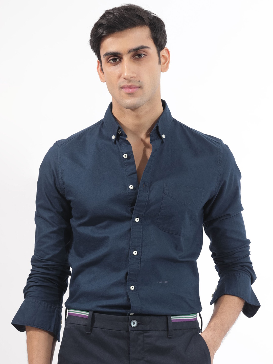 

RARE RABBIT Men Auxfo Slim Fit Opaque Shirt, Navy blue