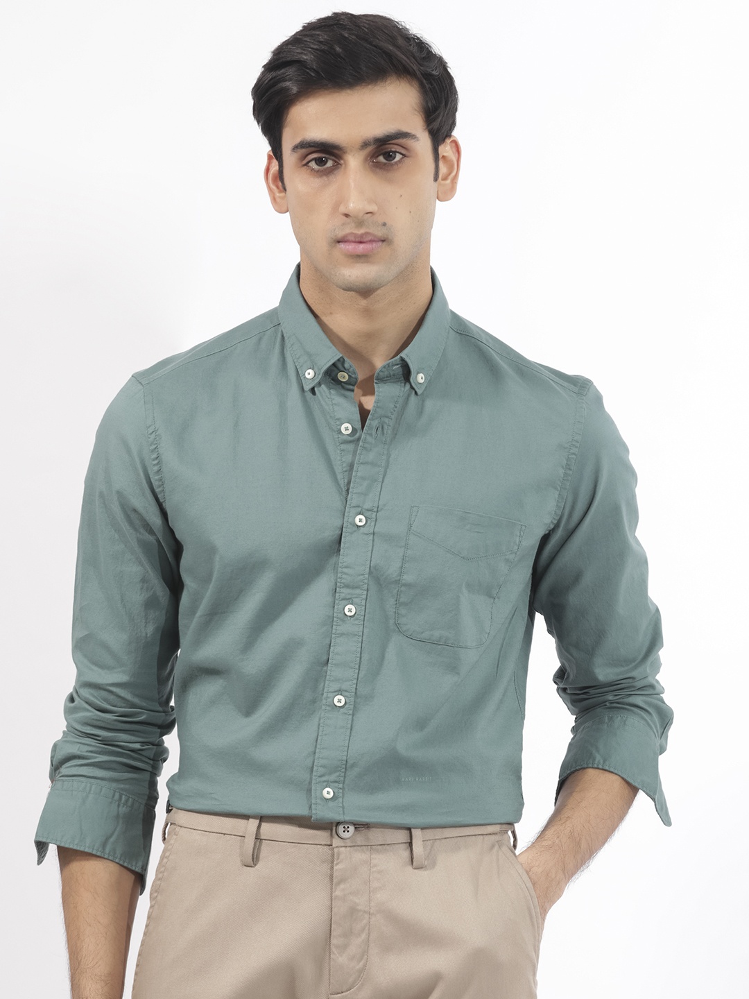 

RARE RABBIT Men Auxfo Slim Fit Opaque Cotton Shirt, Teal