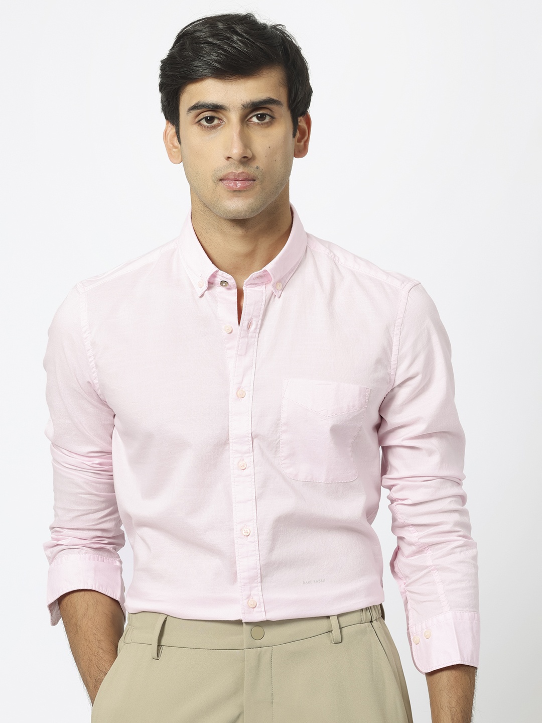 

RARE RABBIT Men Auxfo Slim Fit Opaque Cotton Shirt, Pink