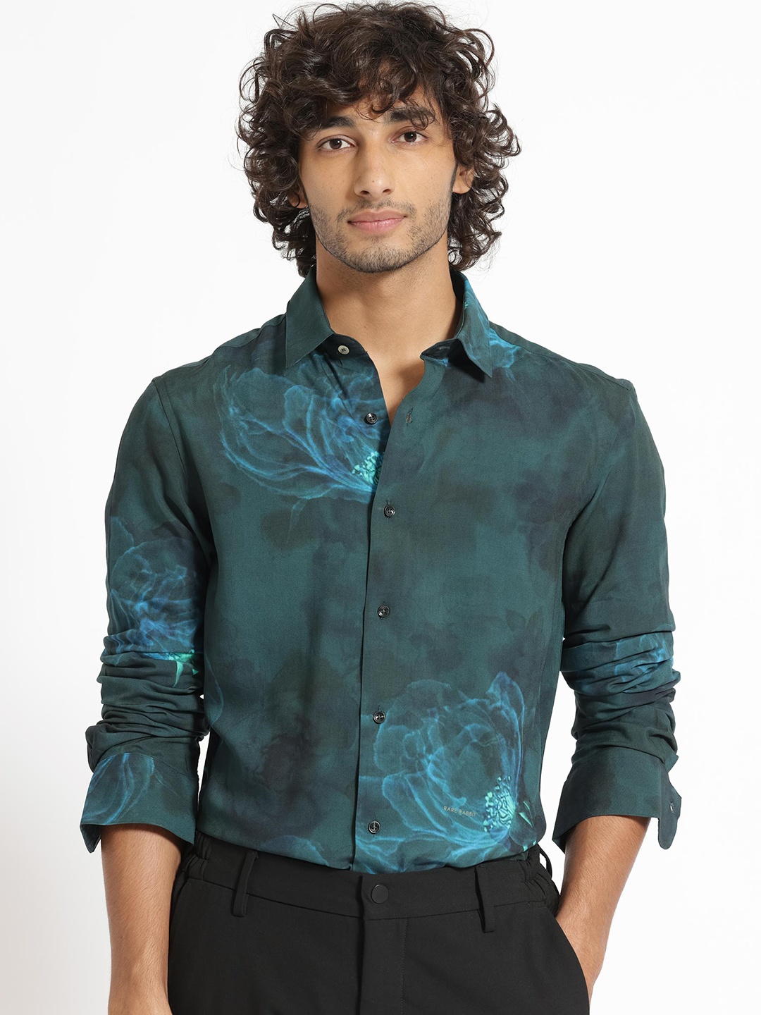 

RARE RABBIT Men Alwick Slim Fit Printed Cotton Shirt, Green