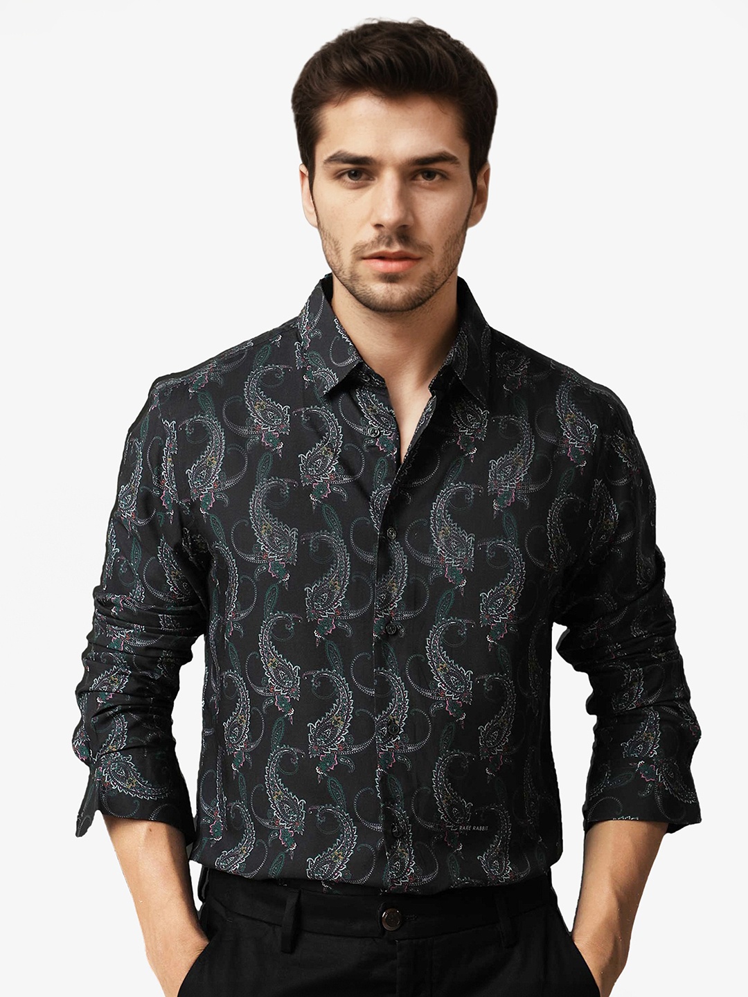 

RARE RABBIT Men Crislons Slim Fit Printed Cotton Shirt, Black