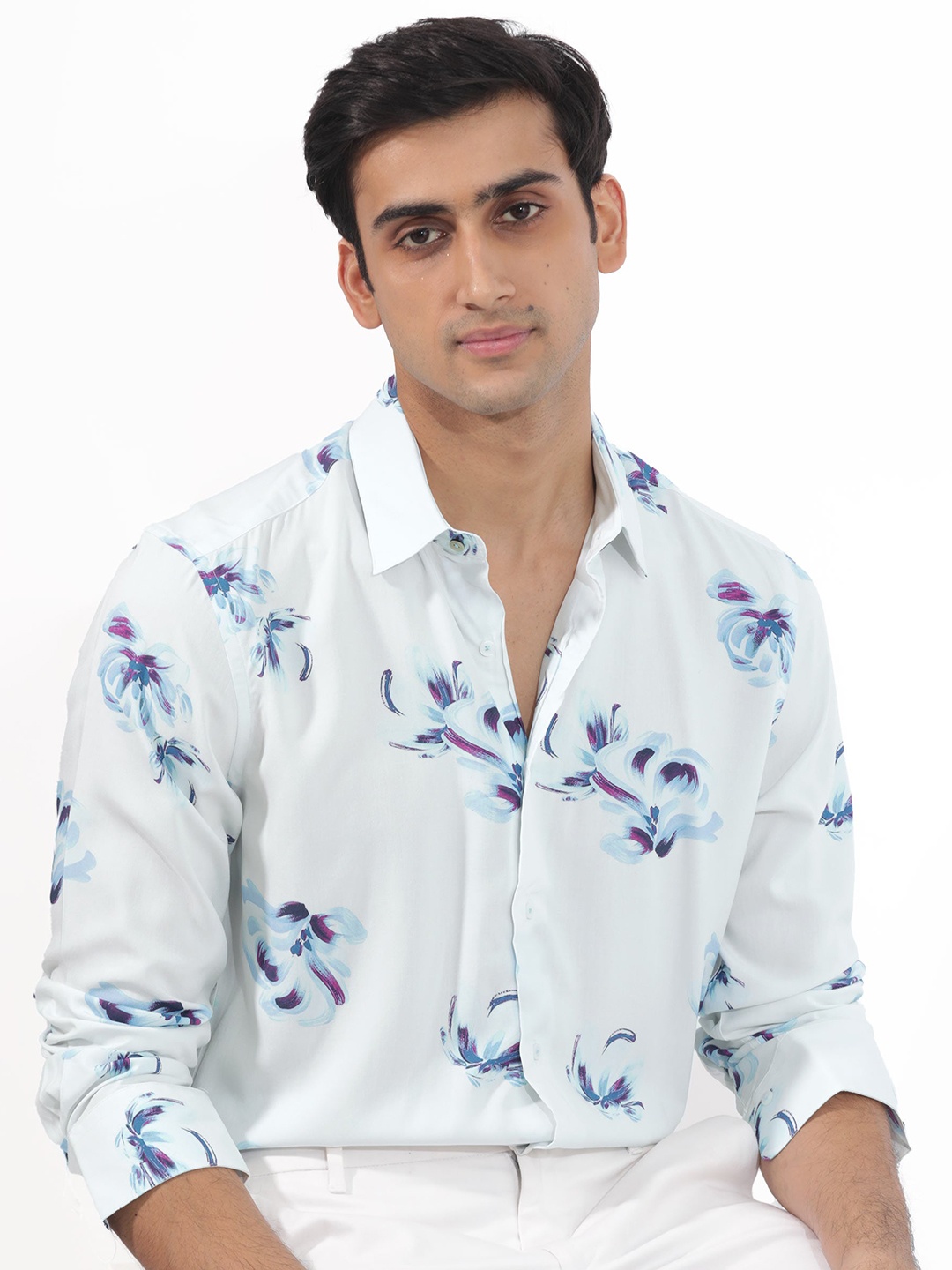 

RARE RABBIT Men Floren Slim Fit Printed Cotton Shirt, White