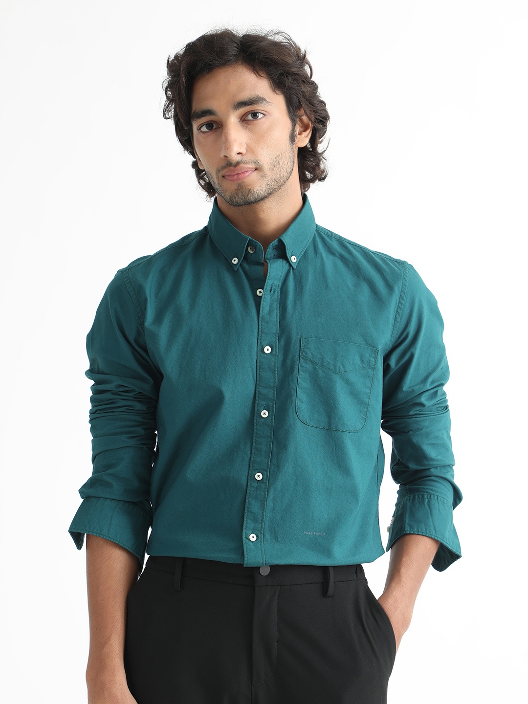 

RARE RABBIT Men Auxfo Slim Fit Cotton Shirt, Teal