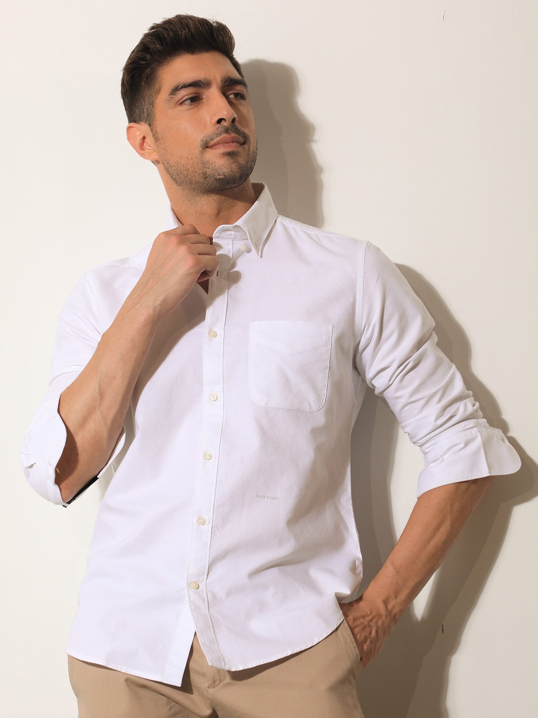

RARE RABBIT Men Auxfo Slim Fit Opaque Cotton Shirt, White