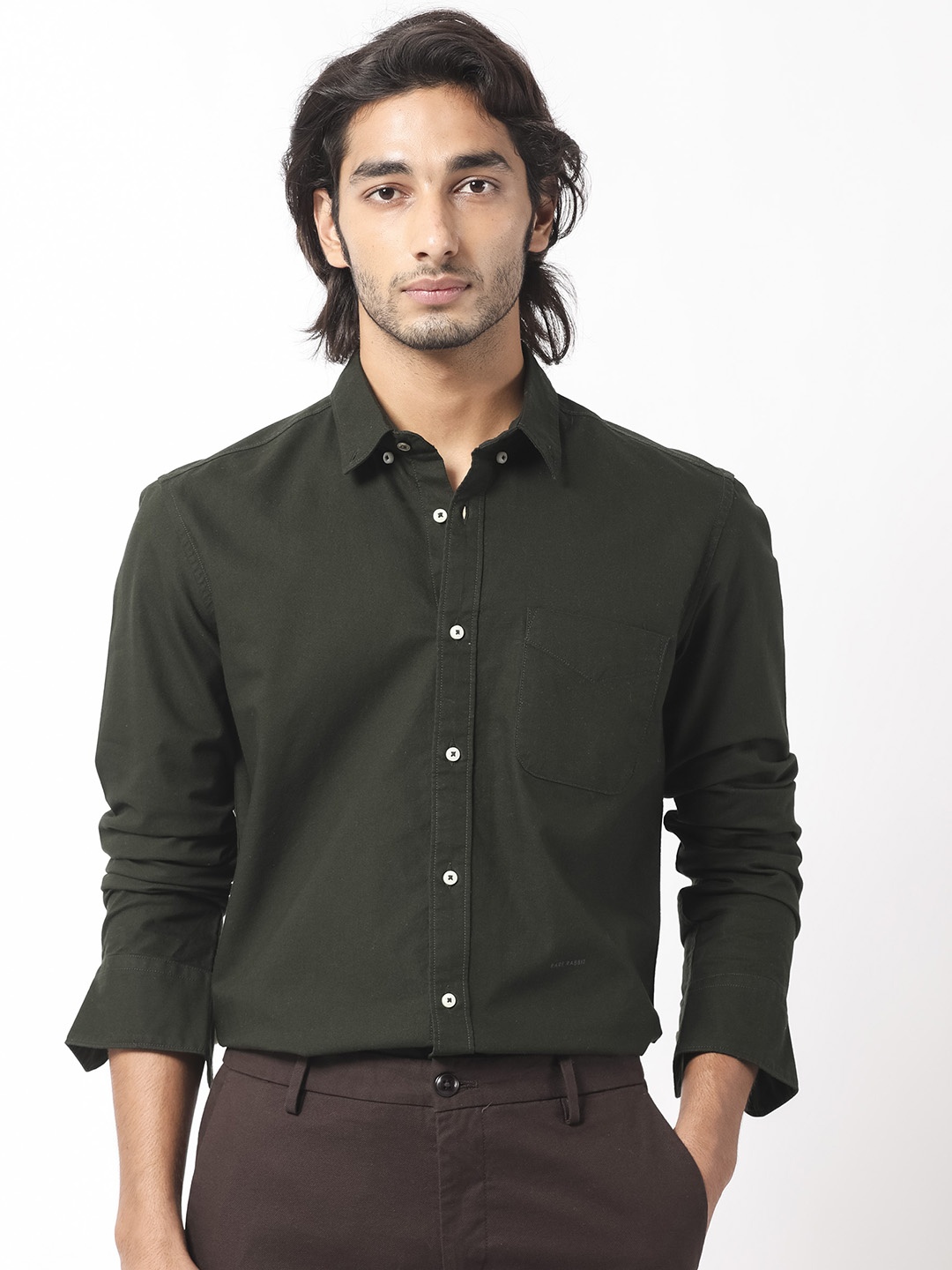 

RARE RABBIT Men Auxfo Slim Fit Button Down Cotton Shirt, Green