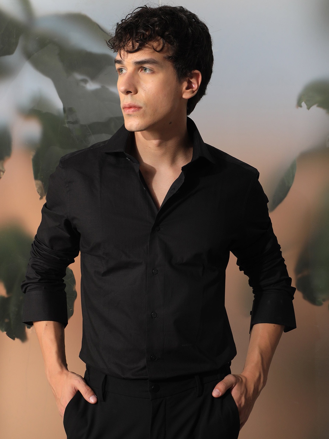 

RARE RABBIT Men Cruz Slim Fit Opaque Cotton Shirt, Black