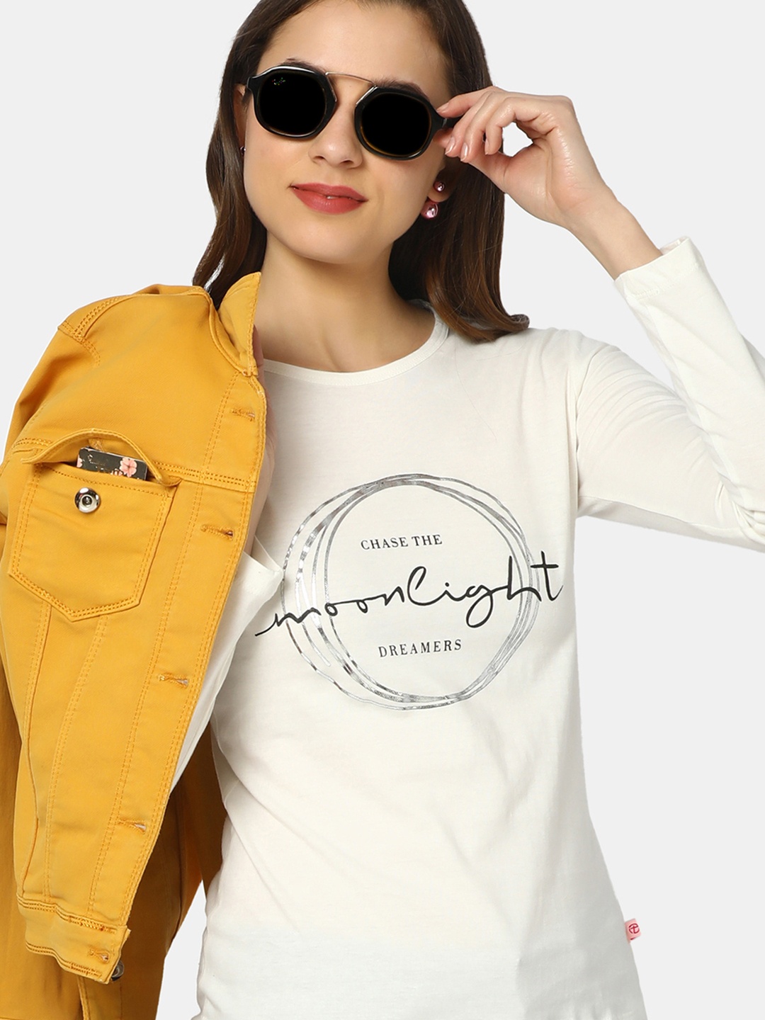 

V-Mart Typography Printed Long Sleeves Cotton T-shirt, Off white