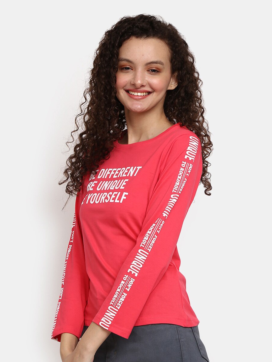 

V-Mart Typography Printed Long Sleeves Cotton T-shirt, Orange