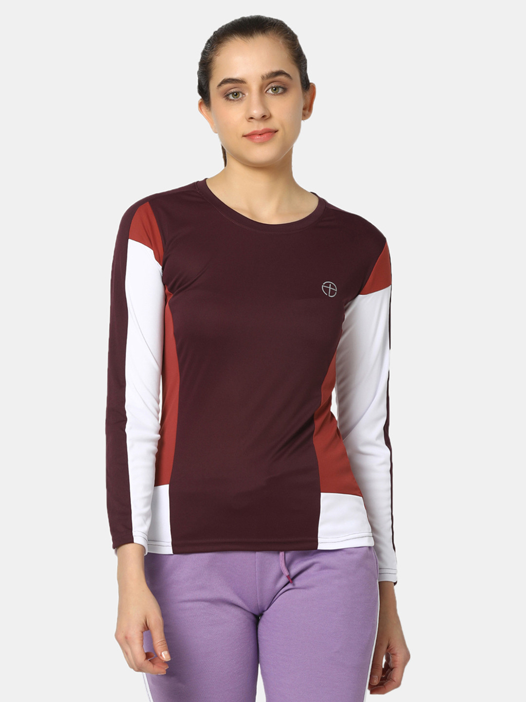 

V-Mart Colourblocked Round Neck T-shirt, Burgundy
