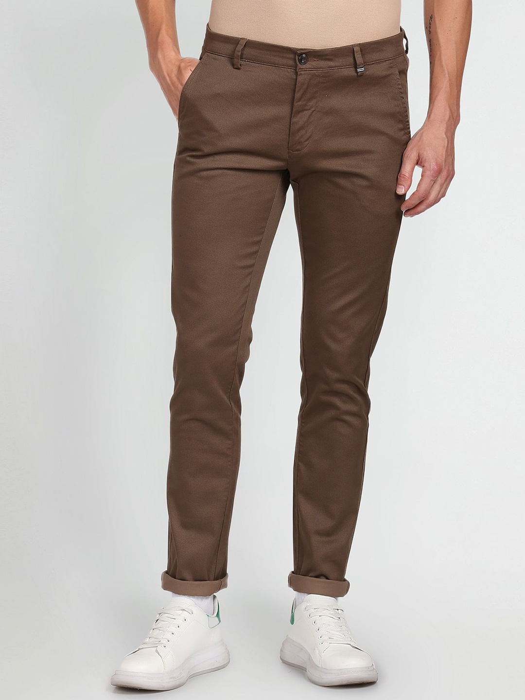

Arrow Sport Men Slim Fit Low-Rise Chinos Trousers, Brown