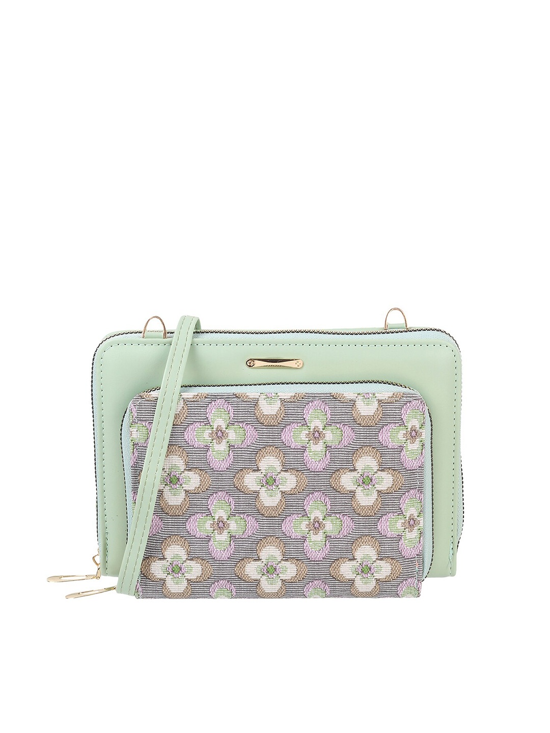 

WALKWAY by Metro Floral Printed Zip Around Wallet With Sling Strap, Green