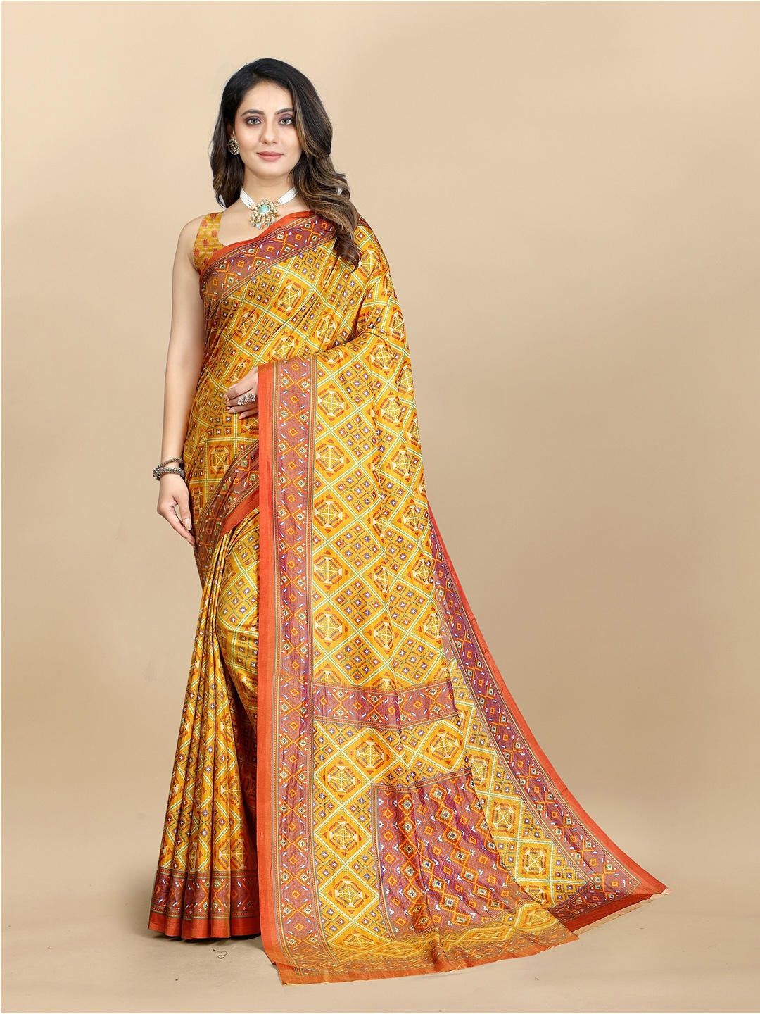 

VSaree Ethnic Printed Patola Silk Saree, Yellow