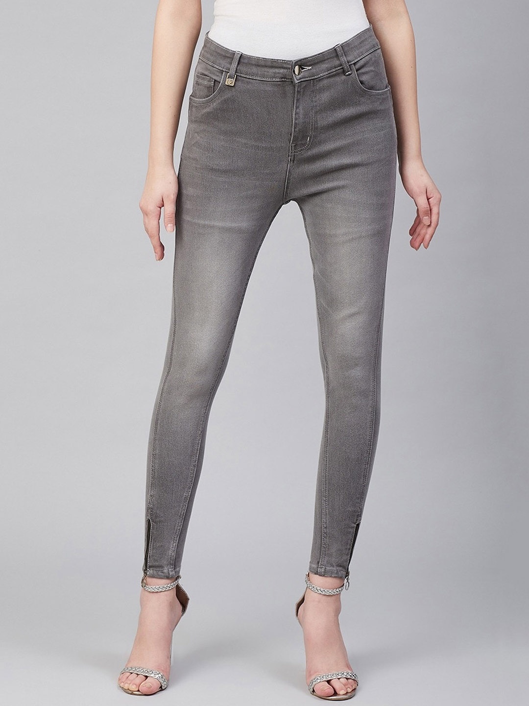 

Hubberholme Women Clean Look Mid Rise Heavy Fade Slim Fit Stretchable Jeans, Grey