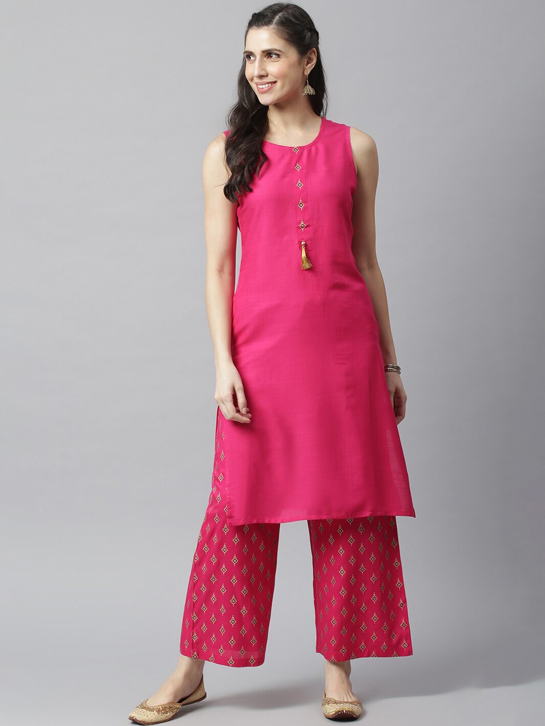 

METRO-FASHION Sleeveless Regular Kurta With Palazzos, Pink