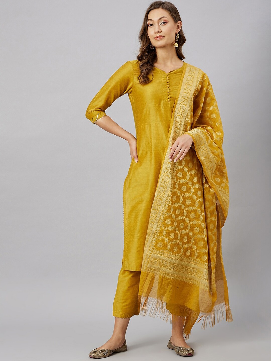 

Azira Gotta Patti Kurta with Palazzos & Dupatta, Mustard