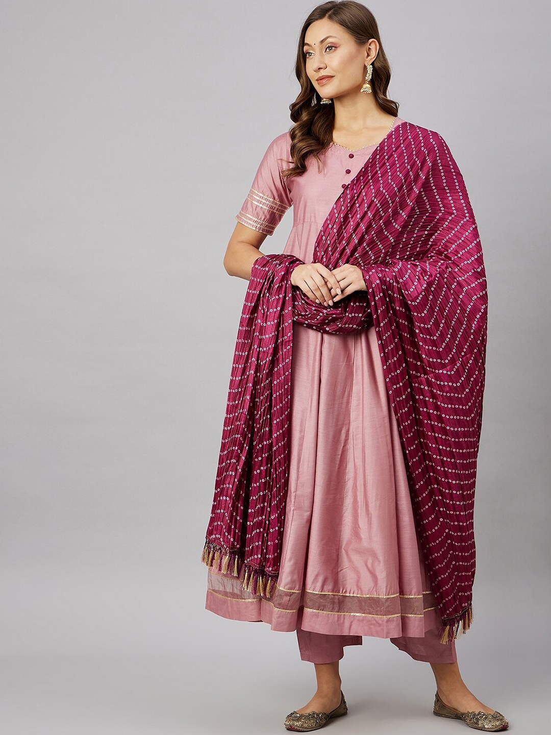 

Azira Gotta Patti Pleated Anarkali Kurta with Palazzos & Dupatta, Mauve