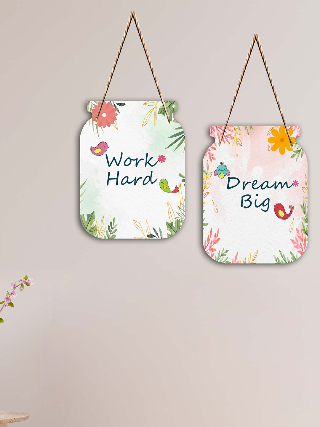 

SAF White & Green 2 Pieces Printed Wooden Wall Hangings