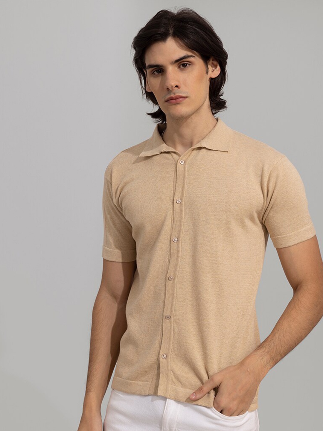 

Snitch Beige Slim Fit Cotton Casual Shirt