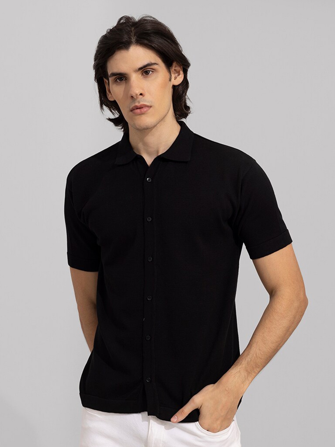 

Snitch Black Slim Fit Cotton Casual Shirt