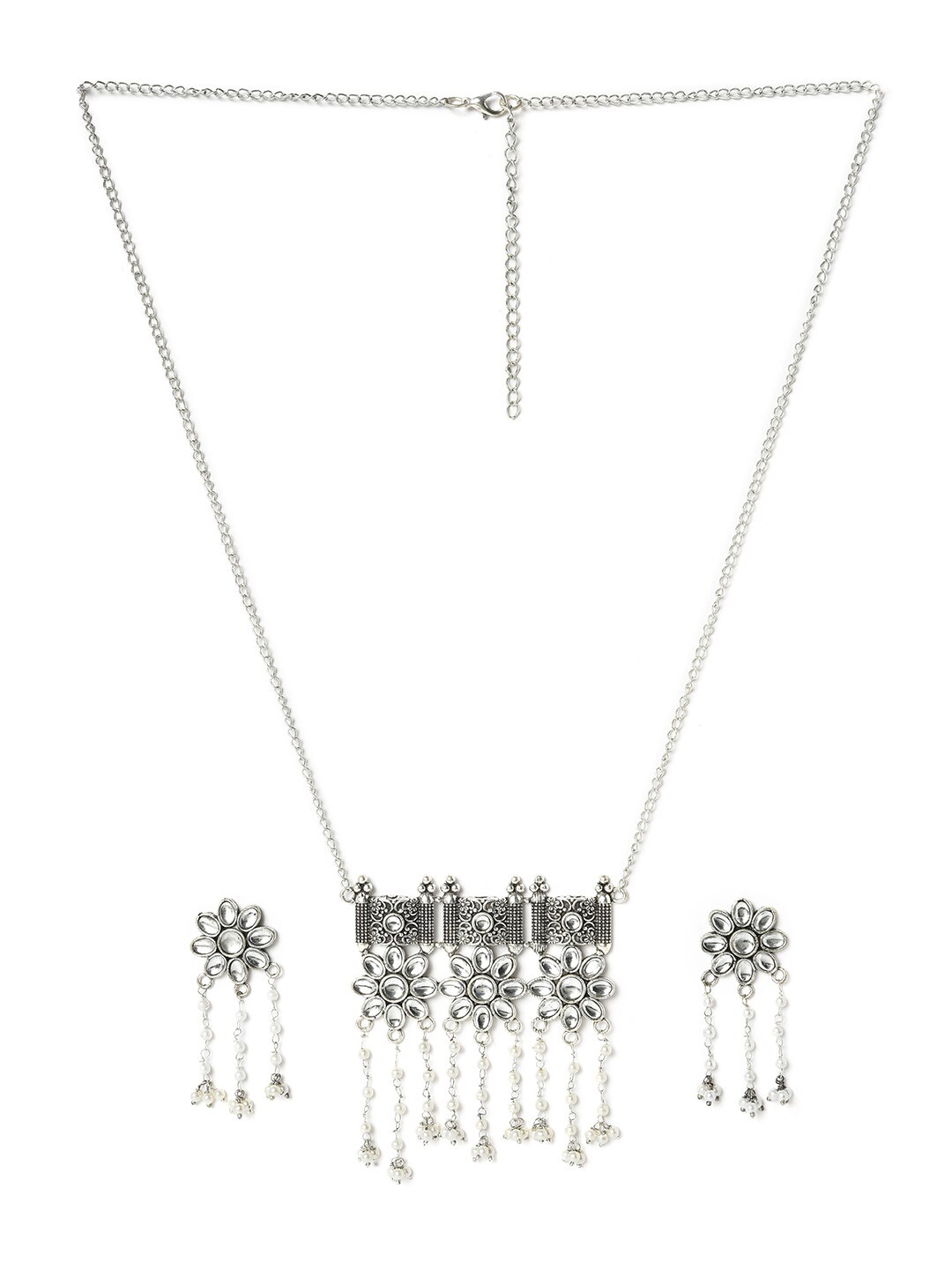 

W Kundan Studded Jewellery Set, Silver