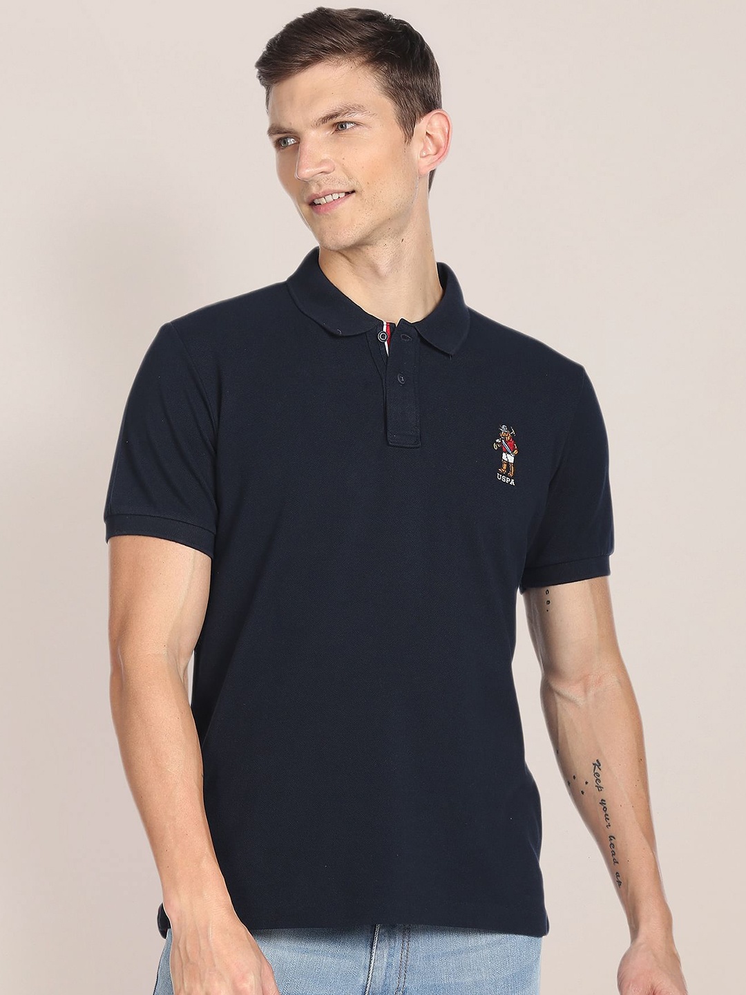 

U.S. Polo Assn. Polo Collar Slim Fit Pure Cotton T-shirt, Navy blue
