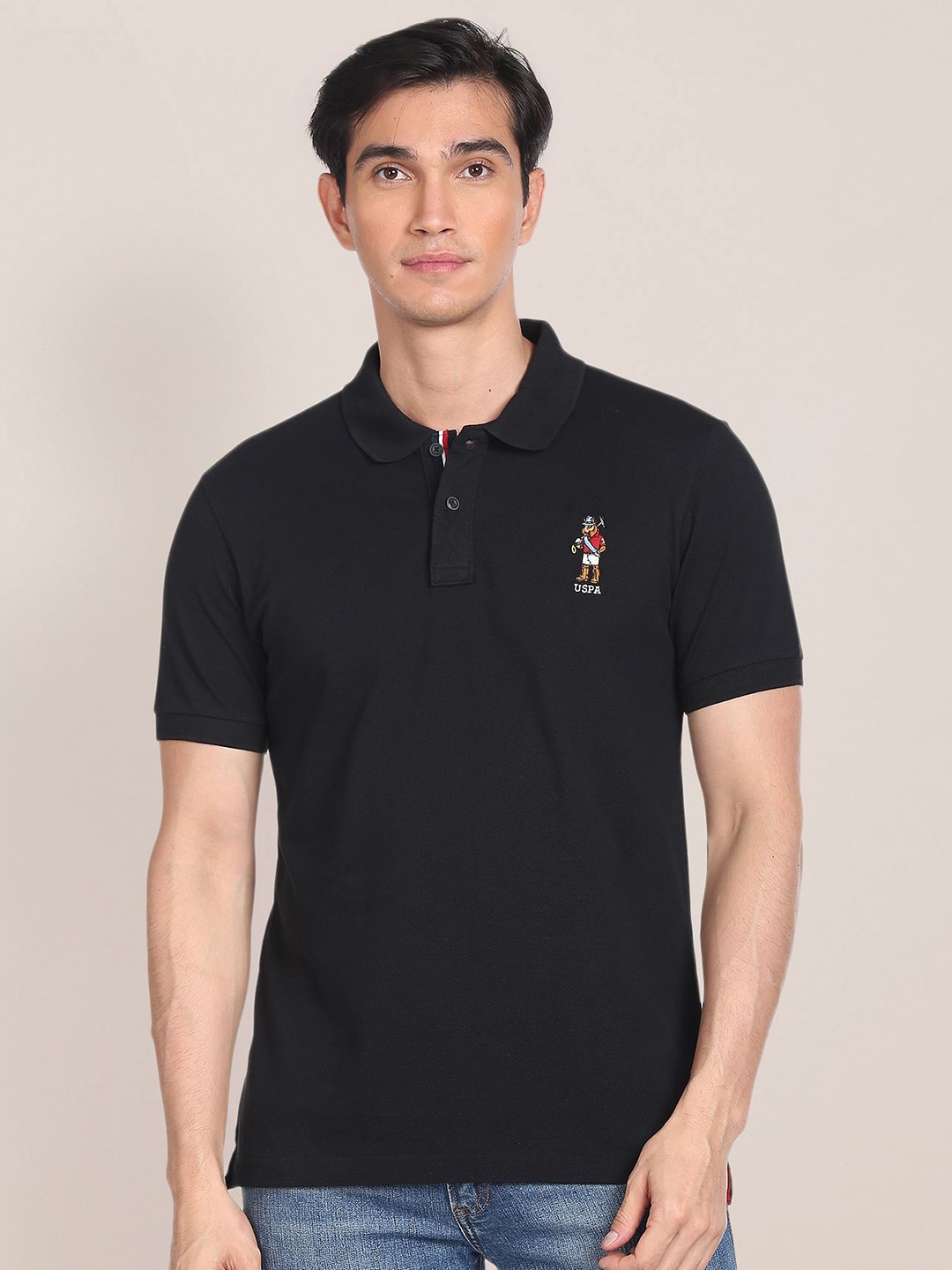 

U.S. Polo Assn. Polo Collar Pure Cotton T-shirt, Black