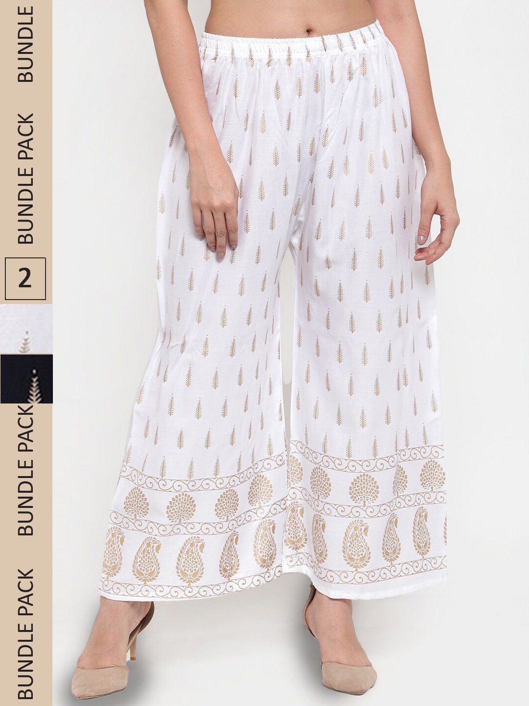 

borse lele Women Pack Of 2 Mid-Rise Ethnic Motifs Printed Palazzos, Black