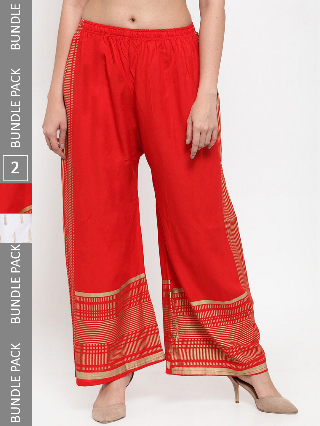 

borse lele Women Pack Of 2 Printed Palazzos, Red