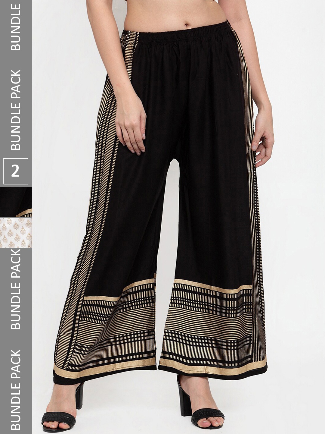 

borse lele Women Pack Of 2 Ethnic Motifs Printed Wide Leg Palazzos, White