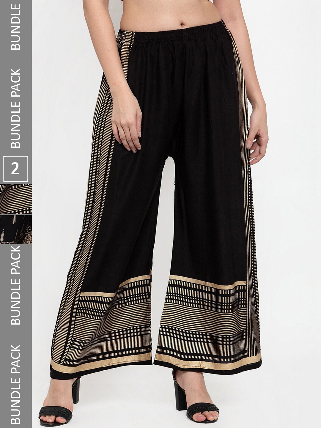 

borse lele Women Pack of 2 Printed Wide Leg Palazzos, Black