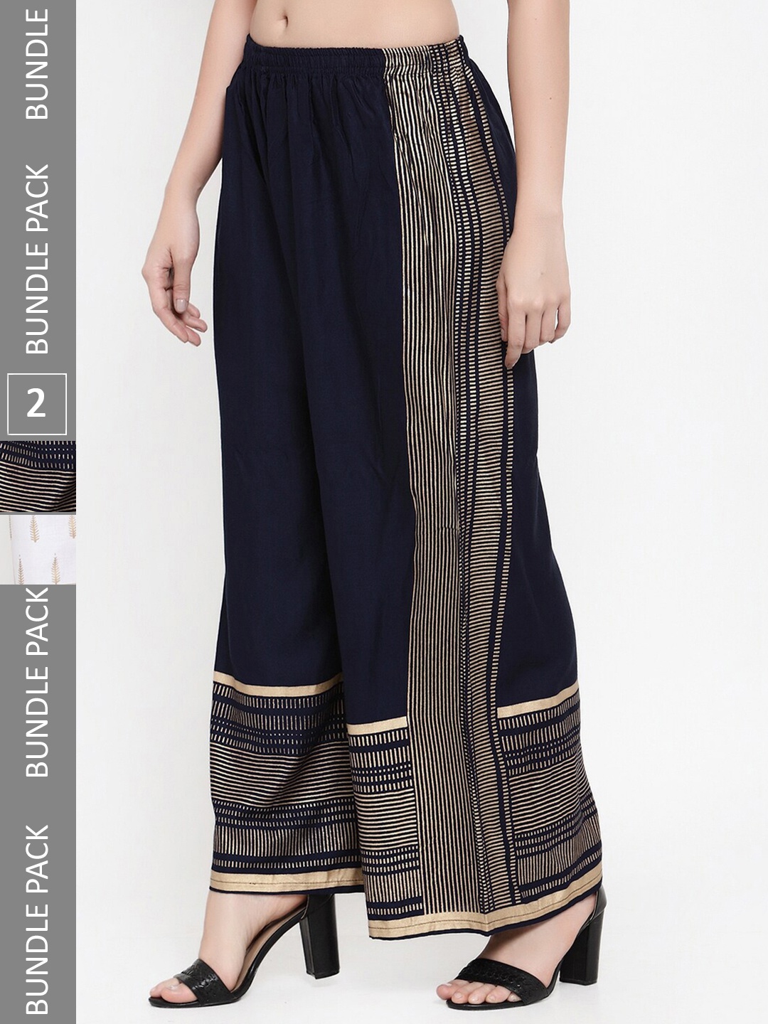 

borse lele Women Pack Of 2 Printed Wide Leg Fit Ethnic Palazzos, Navy blue