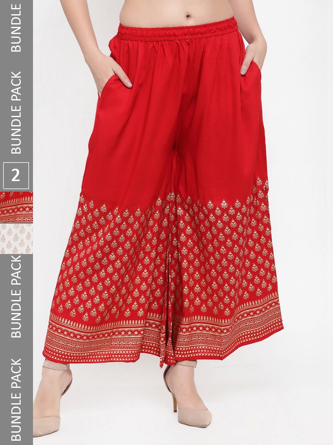 

borse lele Women Pack Of 2 Ethnic Motifs Printed Knitted Palazzos, Red