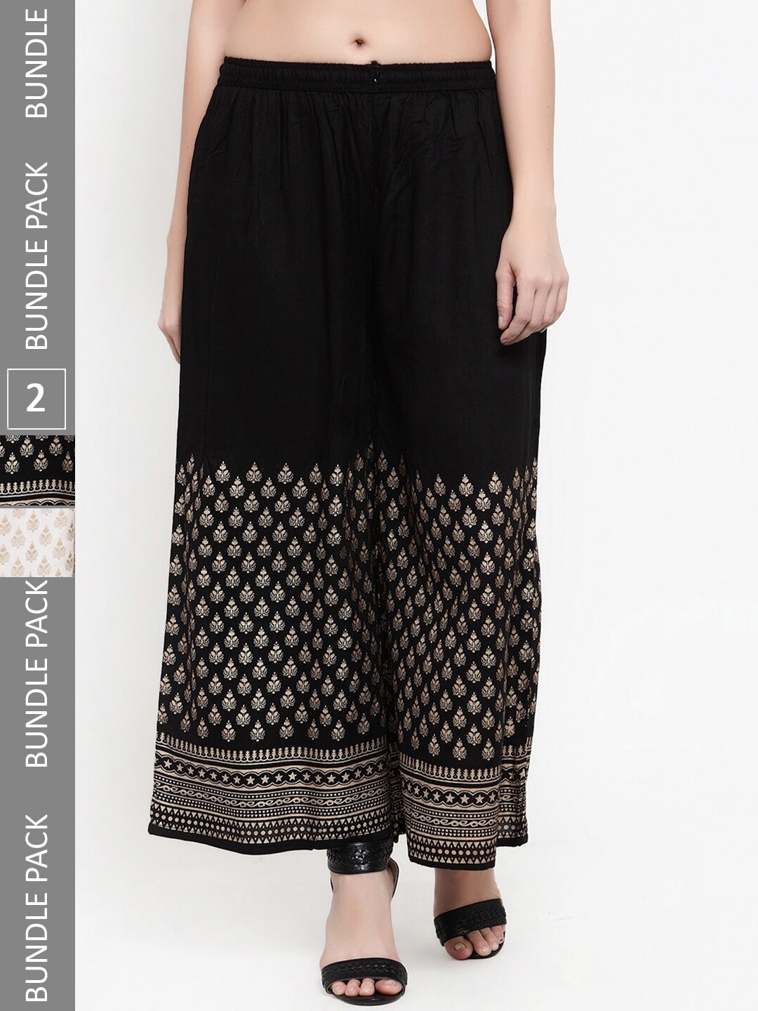 

borse lele Women Pack Of 2 Ethnic Motifs Printed Wide Leg Palazzos, White