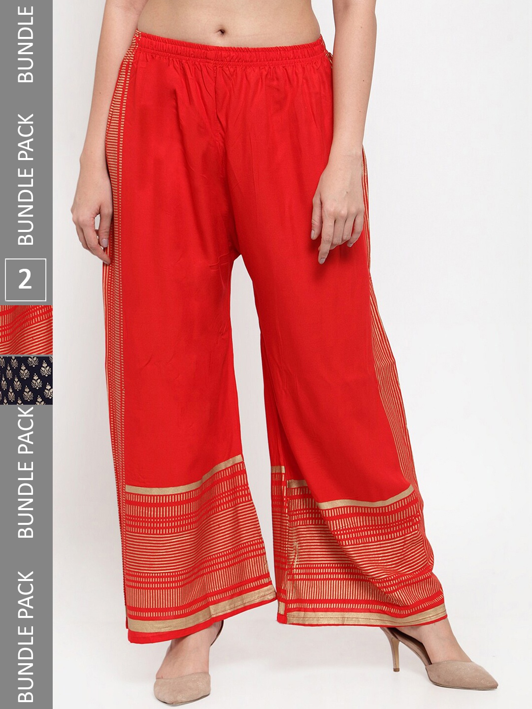 

borse lele Women Pack Of 2 Printed Wide Leg Palazzos, Red