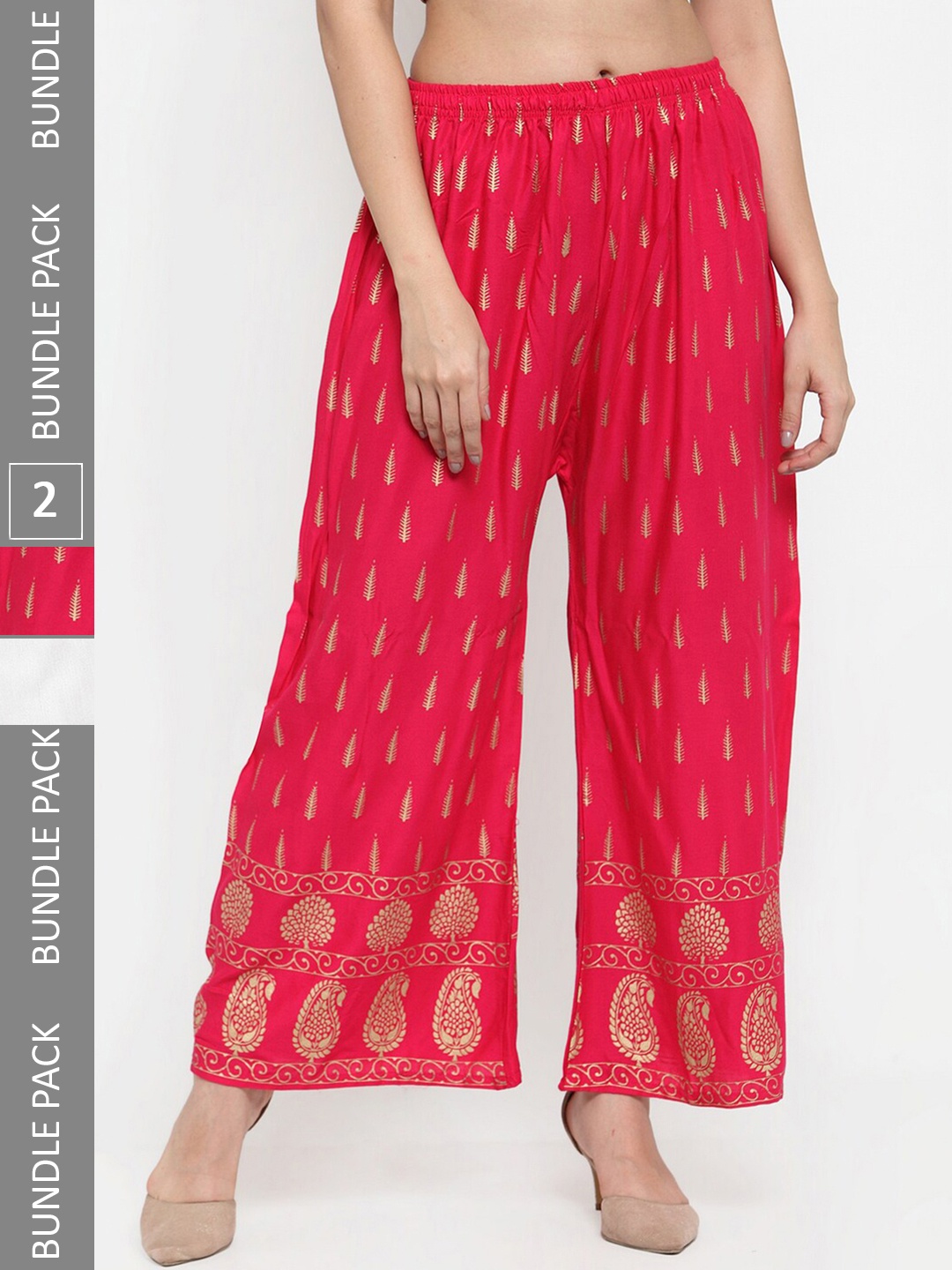 

borse lele Women Pack Of 2 Ethnic Motifs Printed Wide Leg Palazzos, Pink